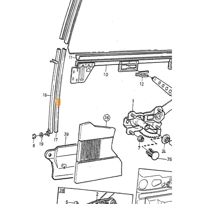 Guida decorativa per finestrino laterale destro Volvo 740 760 940 940SE 960 S90 V90, numero di parte Volvo 9152002