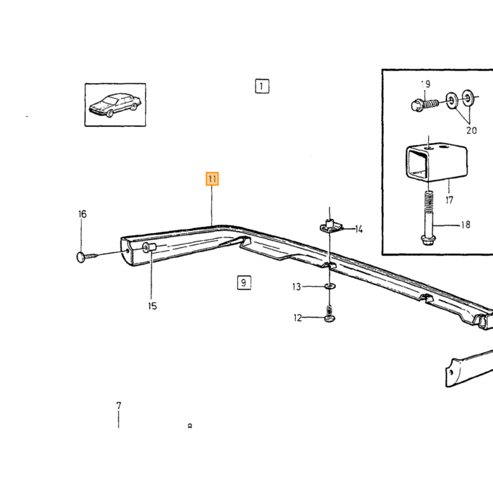 Volvo CARENA MUD Sinistra per MUDBOARD Volvo S/V70 -01 Volvo ricambi no 9152683