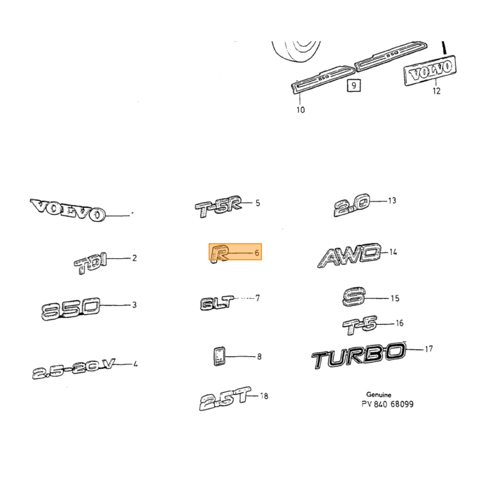 Emblema Volvo tipo Volvo 850 pezzo Volvo nr 9178151 per Volvo