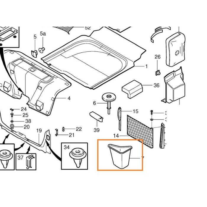 Pannello triangolare interno del bagagliaio Volvo S80 1998-2006, pezzo Volvo nr 9182949