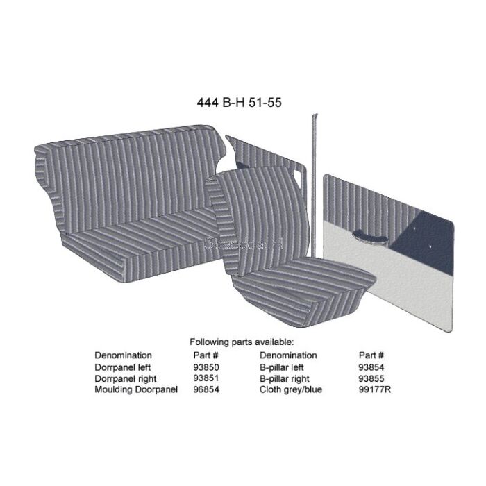 Bekleding PV444 B stijl Rechts blauw/grijs 1951-1955 type B-H