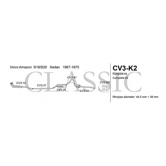 Uitlaatset Amazon sedan B18+B20 1967+ incl montageset dubbel syst