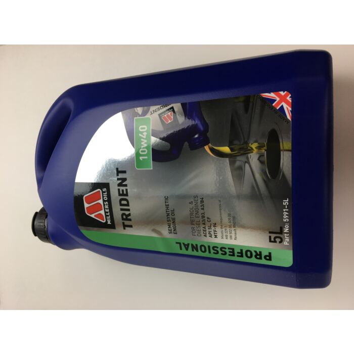 Millers olie 10W-40 trident 5 liter Zie Mil16