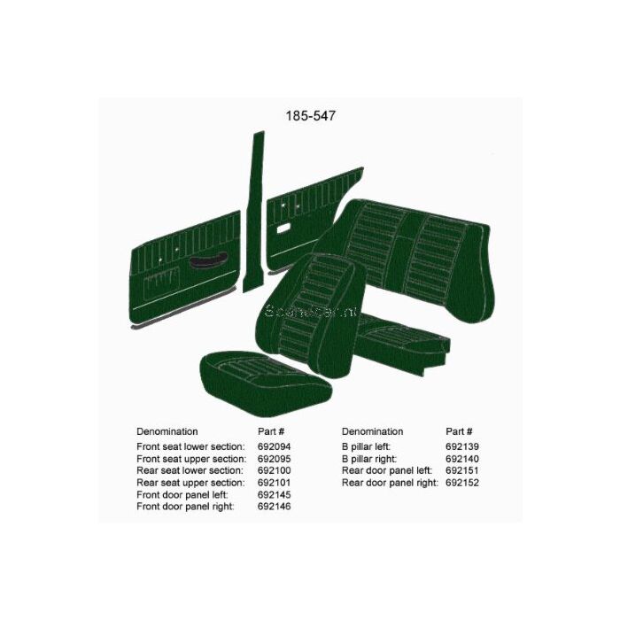 Bekleding Amazon 4D achterbankhoes groen rug 1967-1968 185-547