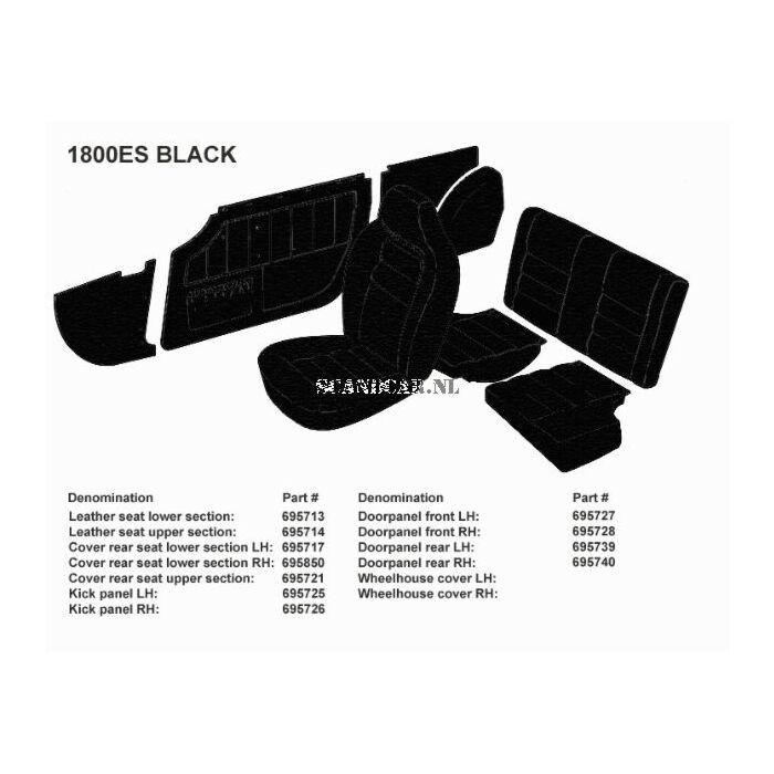 Bekleding P1800E/P1800ES zijpaneel Links+rechts voor SET incl 695726  zwart