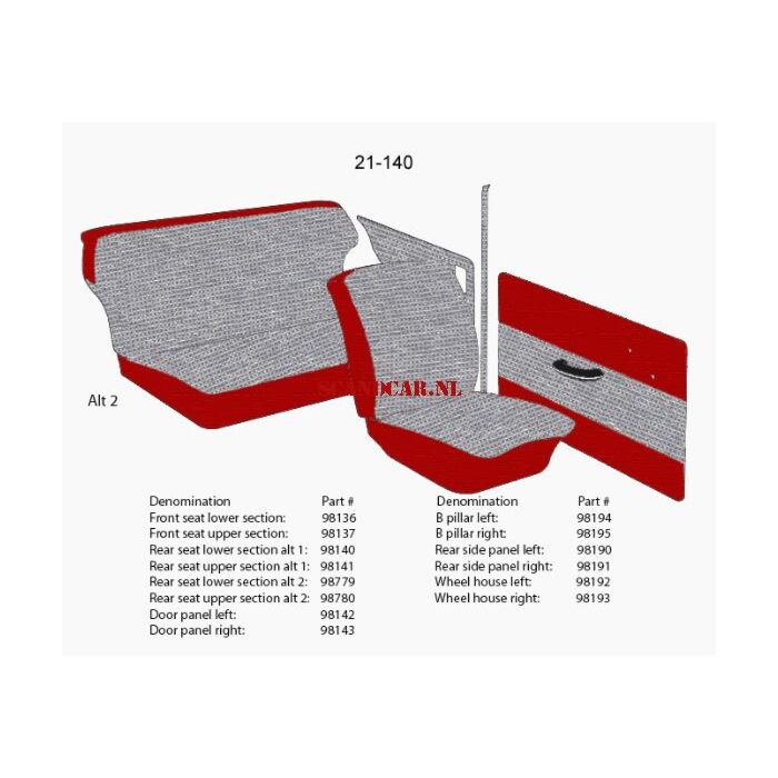 Bekleding PV544 achterbank hoes zitting grijs-rood 1958 21-140 alternatief 2