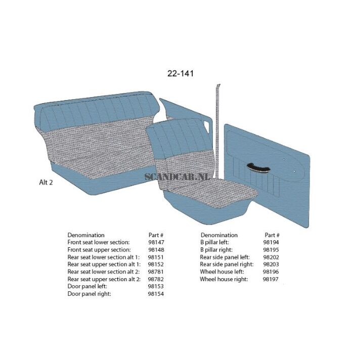 Bekleding PV544 achterbank hoes zitting blauw 22-141 (type 2 )