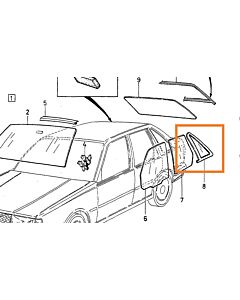 Ruit volvo zijruit rechts achter 3467453 440 CH -317806 tussen C en D stijl driehoek