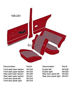 Bekleding Amazon 4 deurs achterbankhoes SET !zitting+rug rood 1967-1968 183-145 incl 692097