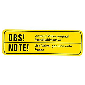 Sticker OBS anvand original frostskydsvatska zwart op geel