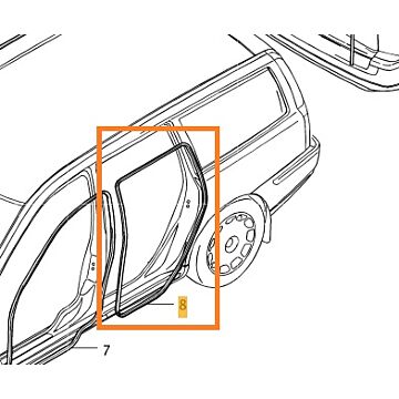 Rubber portier op carrosserie  v70 XC70 links achter of rechts achter bruikbaar S60 (-2009)  V70 P26  XC70 (2001-2007)   in sponning