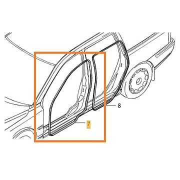 Rubber portier voor op carrosserie  v70 s60 XC70 voor linksvoor of rechtsvoor bruikbaar S60 (-2009)  V70 P26  XC70 (2001-2007)   in sponning