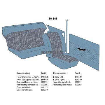 Rivestimento Volvo PV544 B stile destro blu 1960-1961, numero di parte Volvo 690340