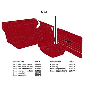 Rivestimento Volvo PV544 B stile destro rosso 1963-1964 codice 50-240 numero di parte Volvo 691175