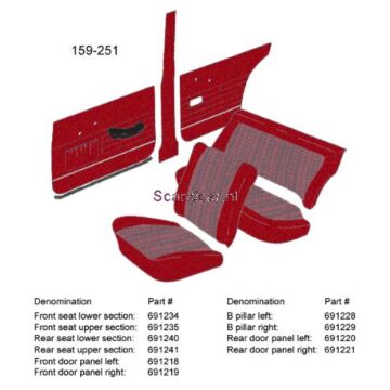 Bekleding Amazon 4 derurs achterbankhoes rug rood 1963-1964 159-251 zie 691240