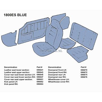Bekleding P1800ES zijpaneel rechtsvoor blauw 1973