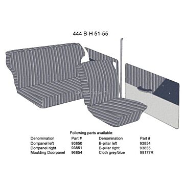 Rivestimento Volvo PV444 B stile sinistro blu/grigio 1951-1955 tipo B-H, pezzo Volvo nr 93190