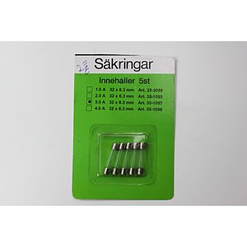 "Set di 5 Fusibili Zekering 3 Ampere, 32 x 6,3mm - Prodotto NOS"