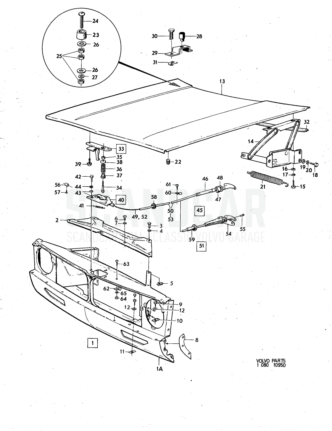 section, bonnet, Illustration Sats Kit - disegno esploso, Altri ricambi, Volvo serie 140 fino a 1972