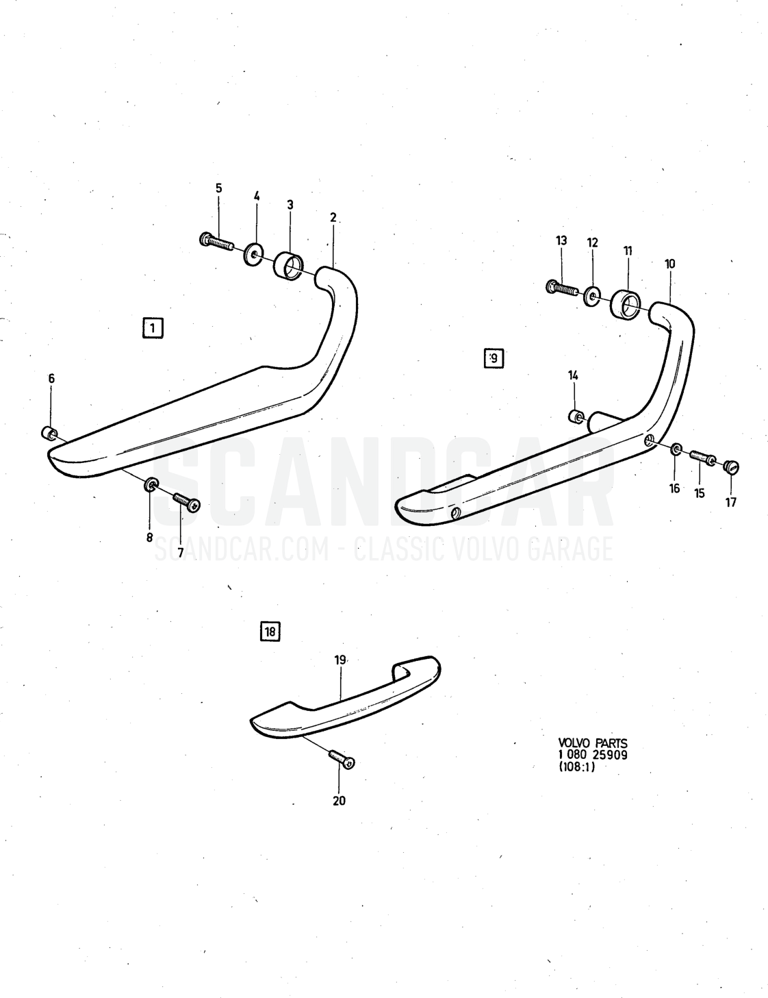 rest, doors Illustration Sats Kit - disegno esploso, Altri ricambi, Volvo serie 140 fino a 1972