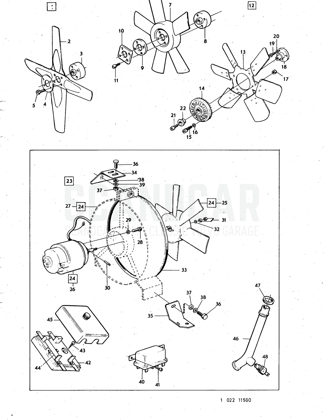 Cooling system - disegno esploso, Impianto di raffreddamento, Volvo serie 140 dal 1972