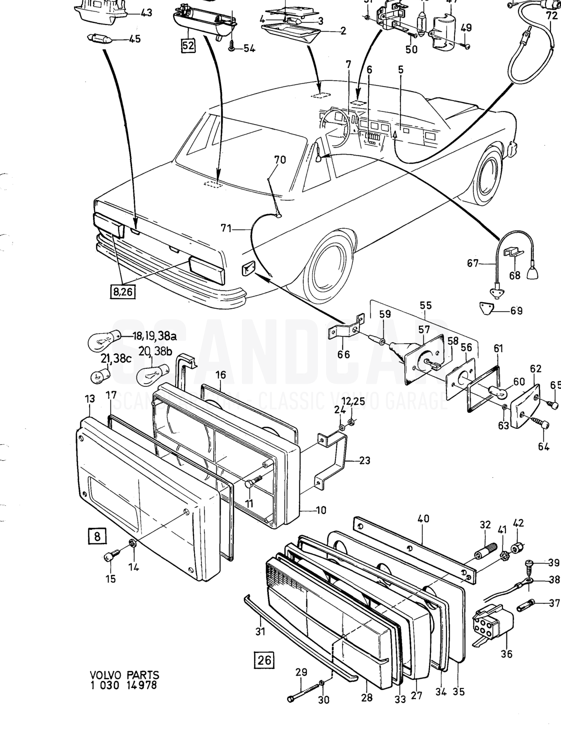 Lighting equipment interior and rear