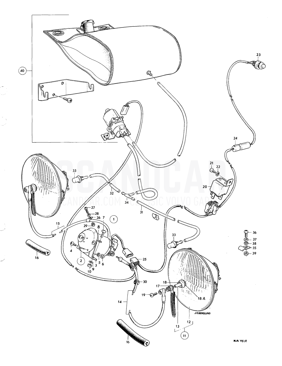 Headlightwiper, washer components early prod.