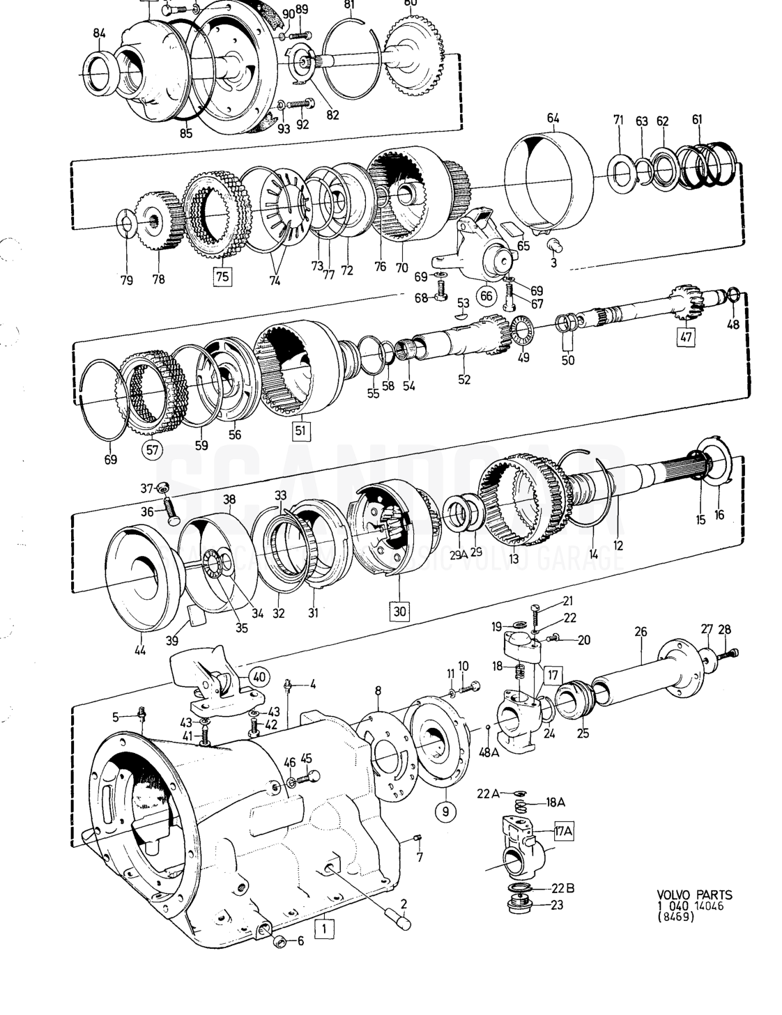 Gearbox Planet cover - disegno esploso, Trasmissione - Assale posteriore, Volvo serie 164 fino a 1975