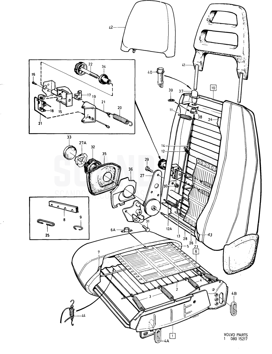 Front seats, - disegno esploso, Carrozzeria, Volvo serie 164 fino a 1975