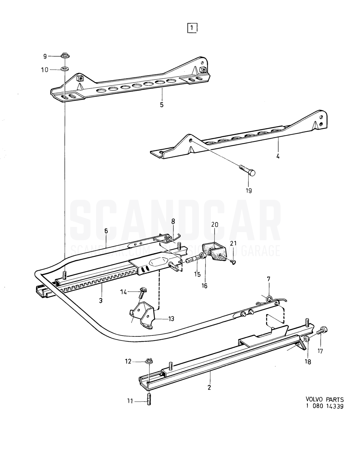 Undercarriage for front seats without vertical adjustement - disegno esploso, Carrozzeria, Volvo serie 164 fino a 1975