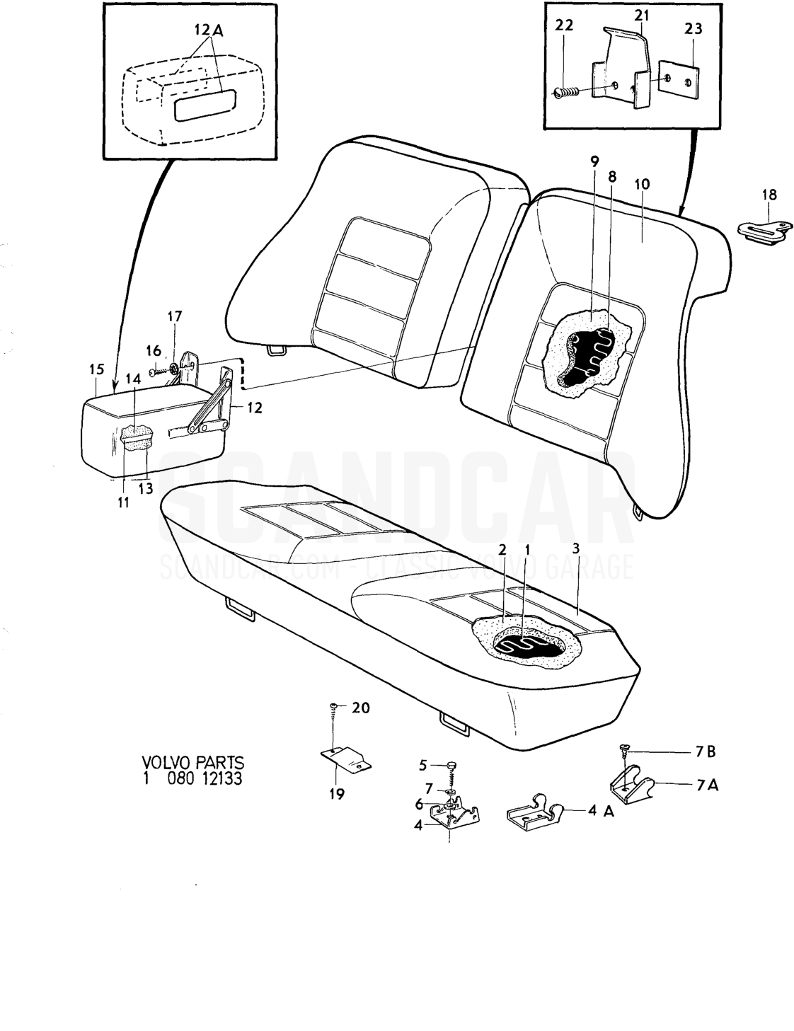 Rearseat - disegno esploso, Carrozzeria, Volvo serie 164 fino a 1975