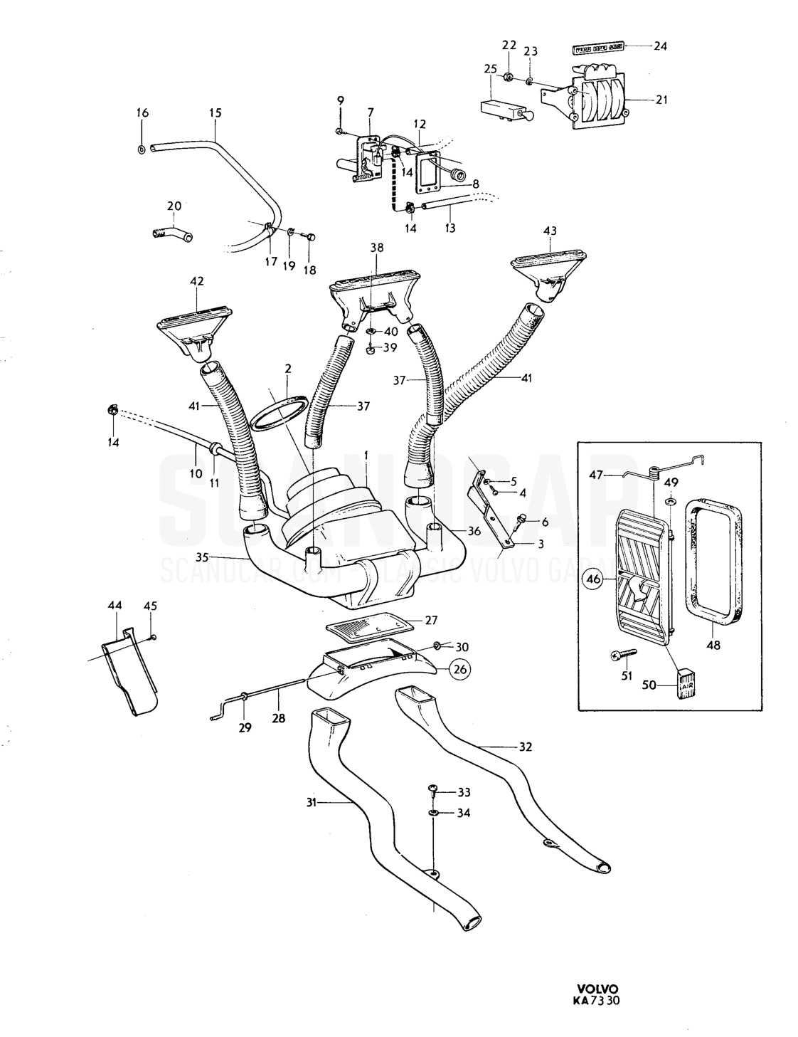 Heating unit, - disegno esploso, Altri ricambi, Volvo serie 164 fino a 1975
