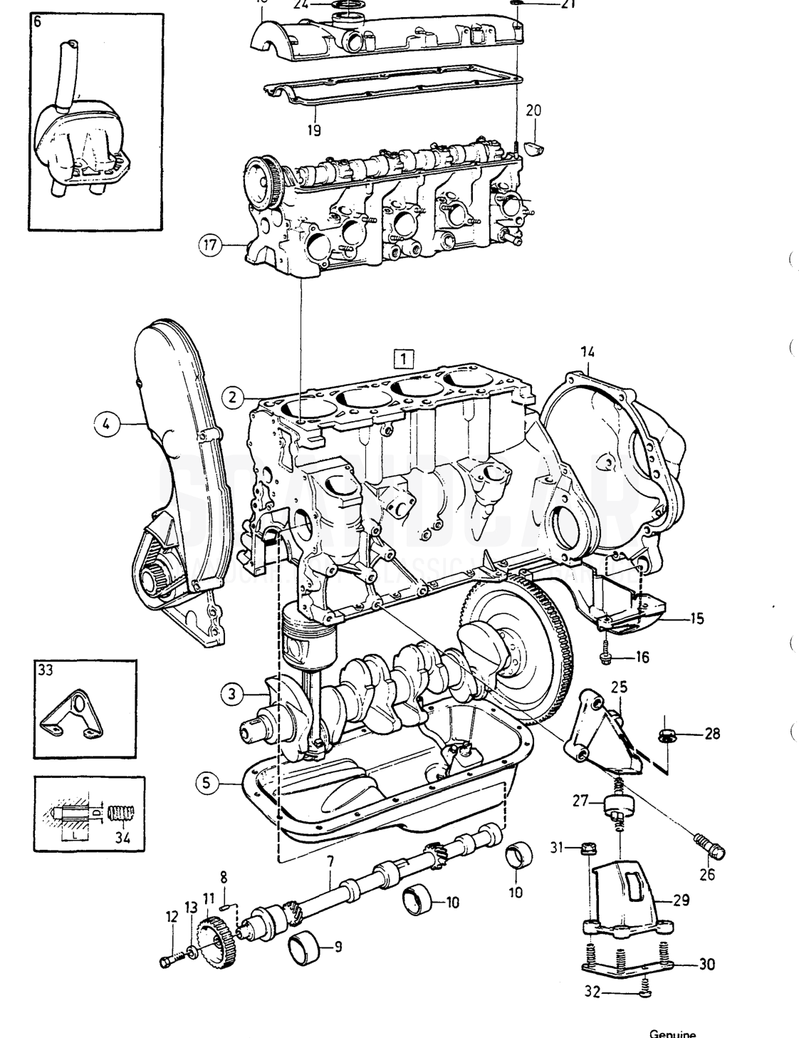 log MOTOR MIT EINBAUTEILEN - disegno esploso, Motore, Volvo serie 740-760 fino a 1984