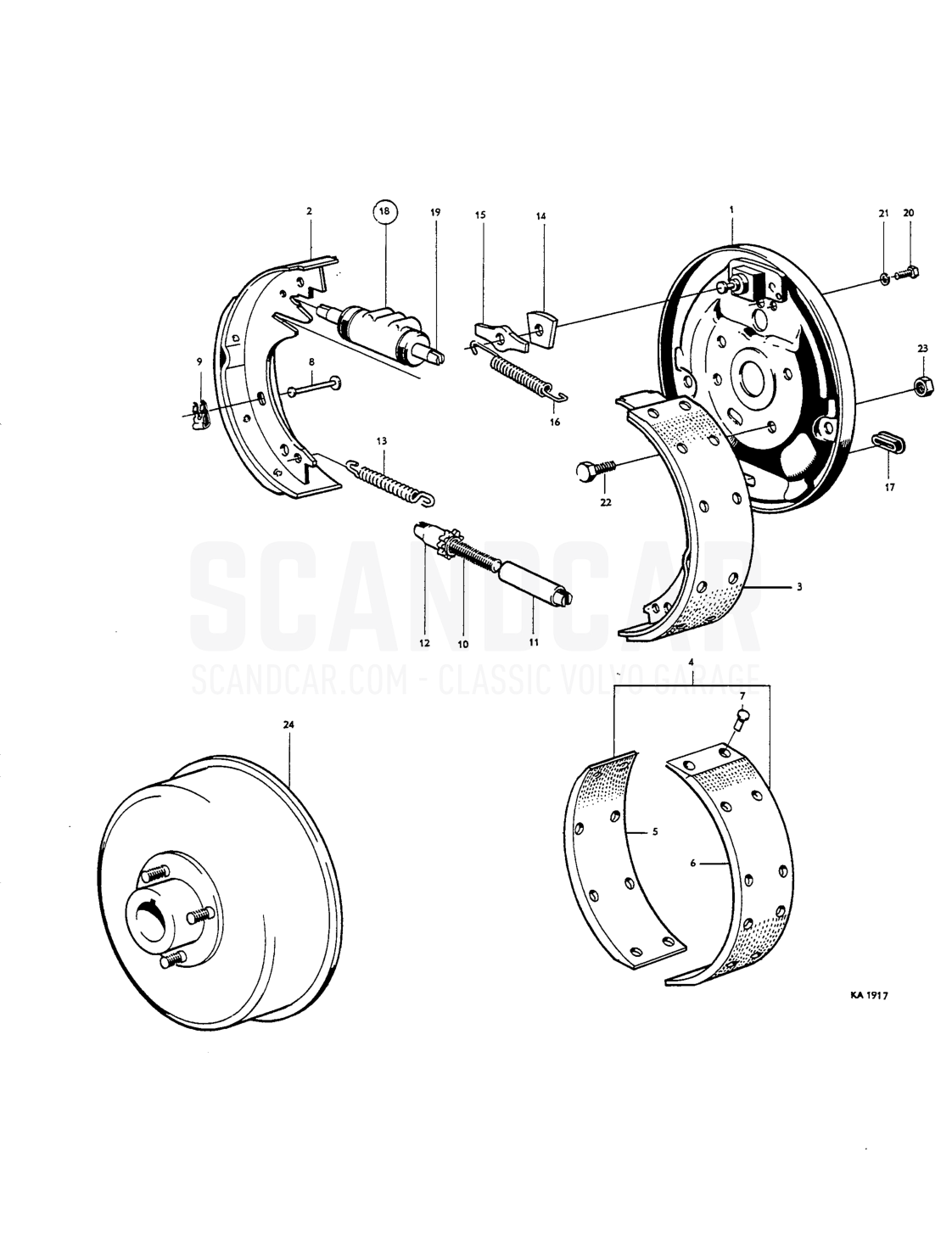 Front wheel brakes - disegno esploso, Freni, Volvo Amazon B16