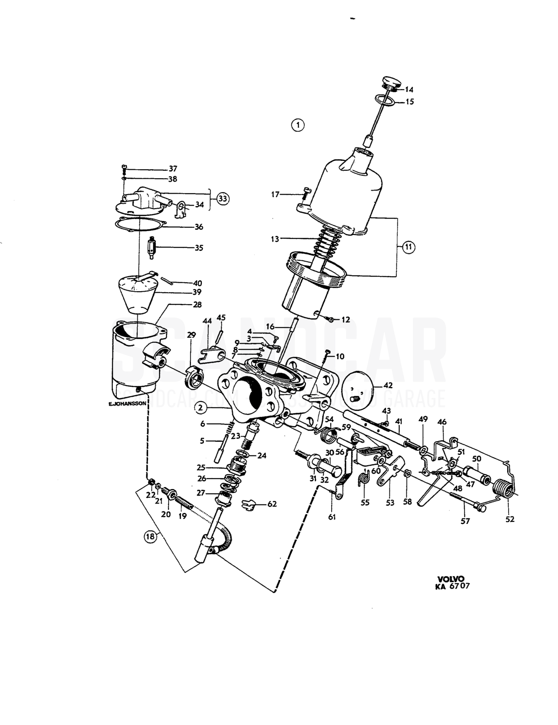 Carburetter - disegno esploso, Alimentazione e scarico, Volvo Amazon B18