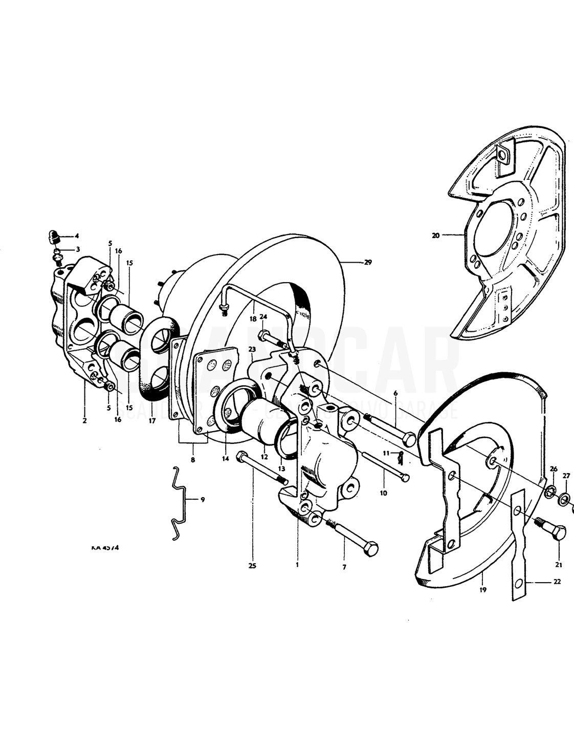 Front wheel brakes Disc brakes - disegno esploso, Freni, Volvo Amazon B18