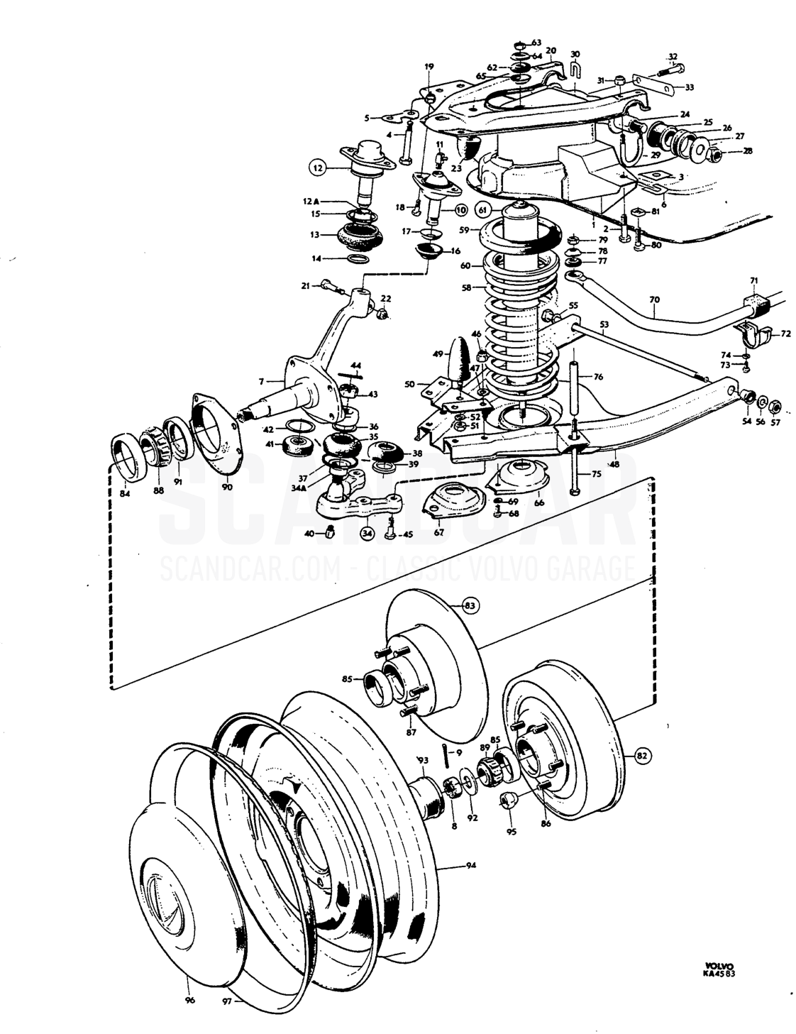 Front axle, wheels - disegno esploso, Assale anteriore - Ruote - Sterzo, Volvo Amazon B18