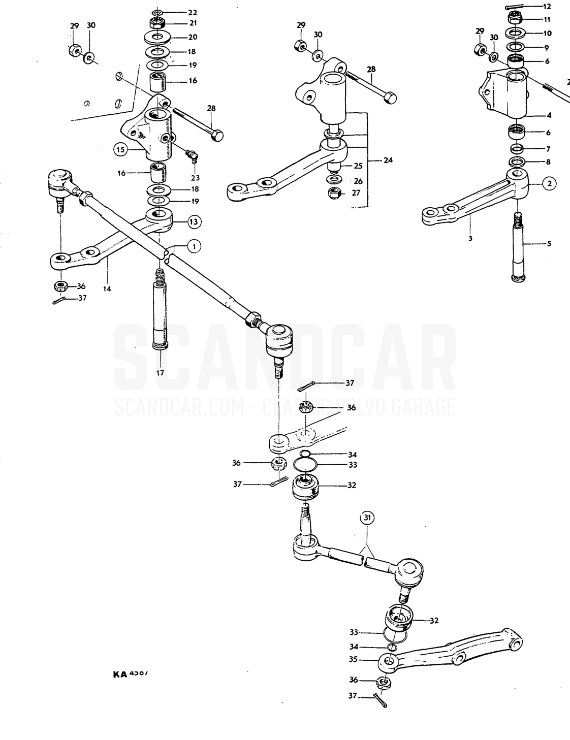 Tie rod - disegno esploso, Assale anteriore - Ruote - Sterzo, Volvo Amazon B18