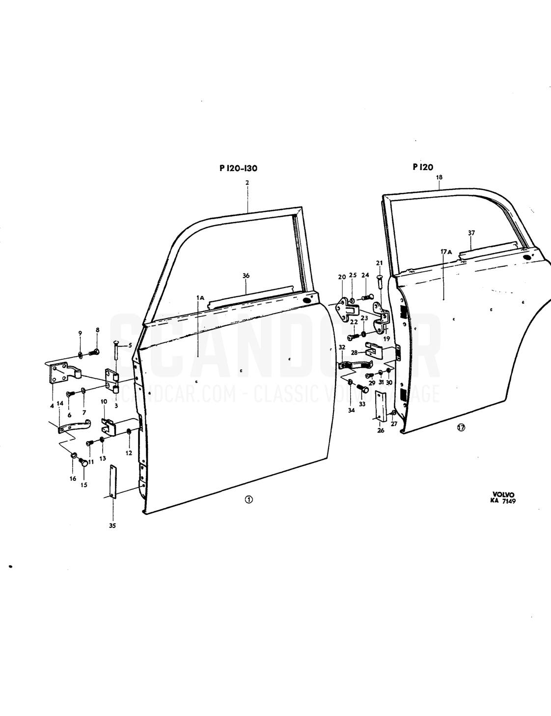 Doors - disegno esploso, Carrozzeria, Volvo Amazon B18