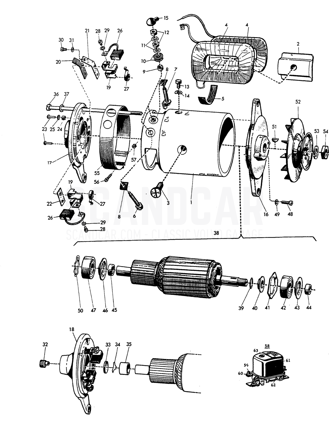 Generator sch - disegno esploso, Equipaggiamento elettrico, Volvo Amazon B18