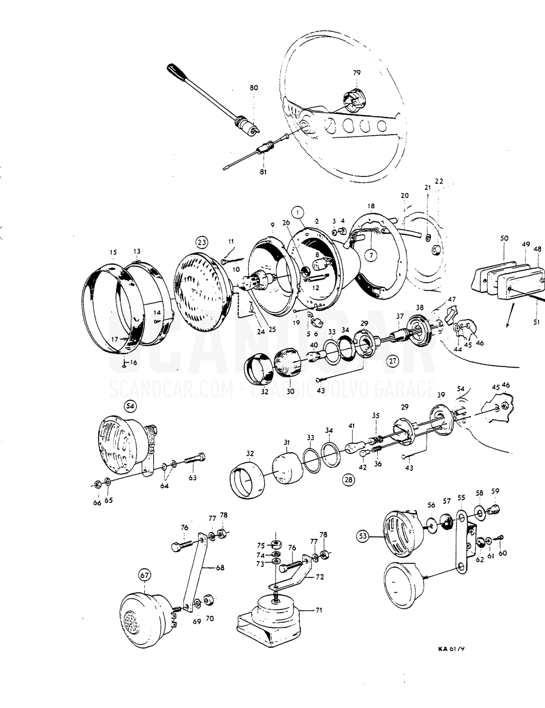 Reservdefkfålg Head lamps, flashers, horn, components