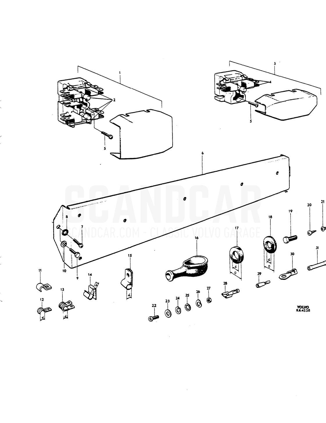 Fuseboxes, lamps, rubber bushings, connecting components