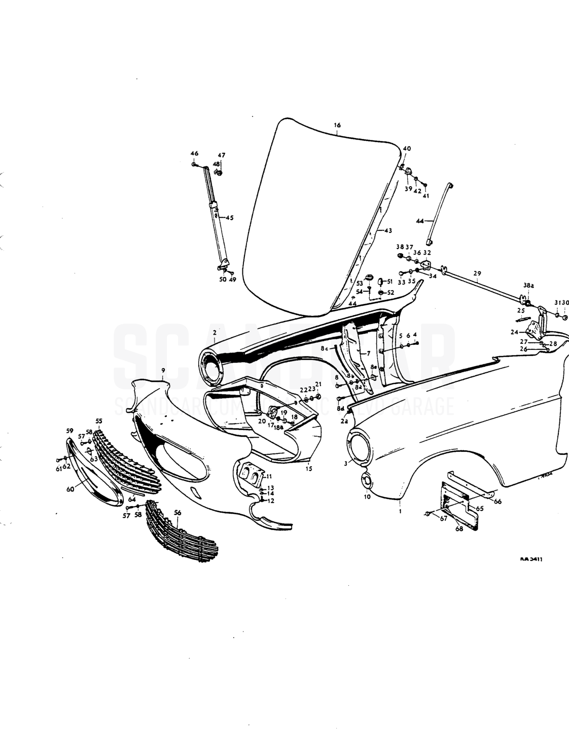 Frcnt mudguards, front end, bannet Noies