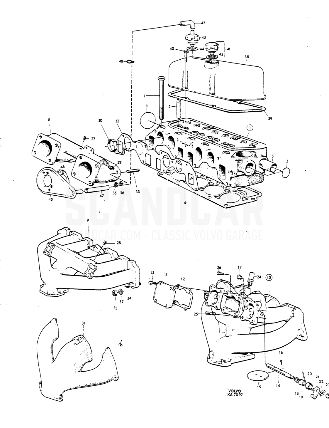 Cylinder head, manifolds, valve cover Anmärltning