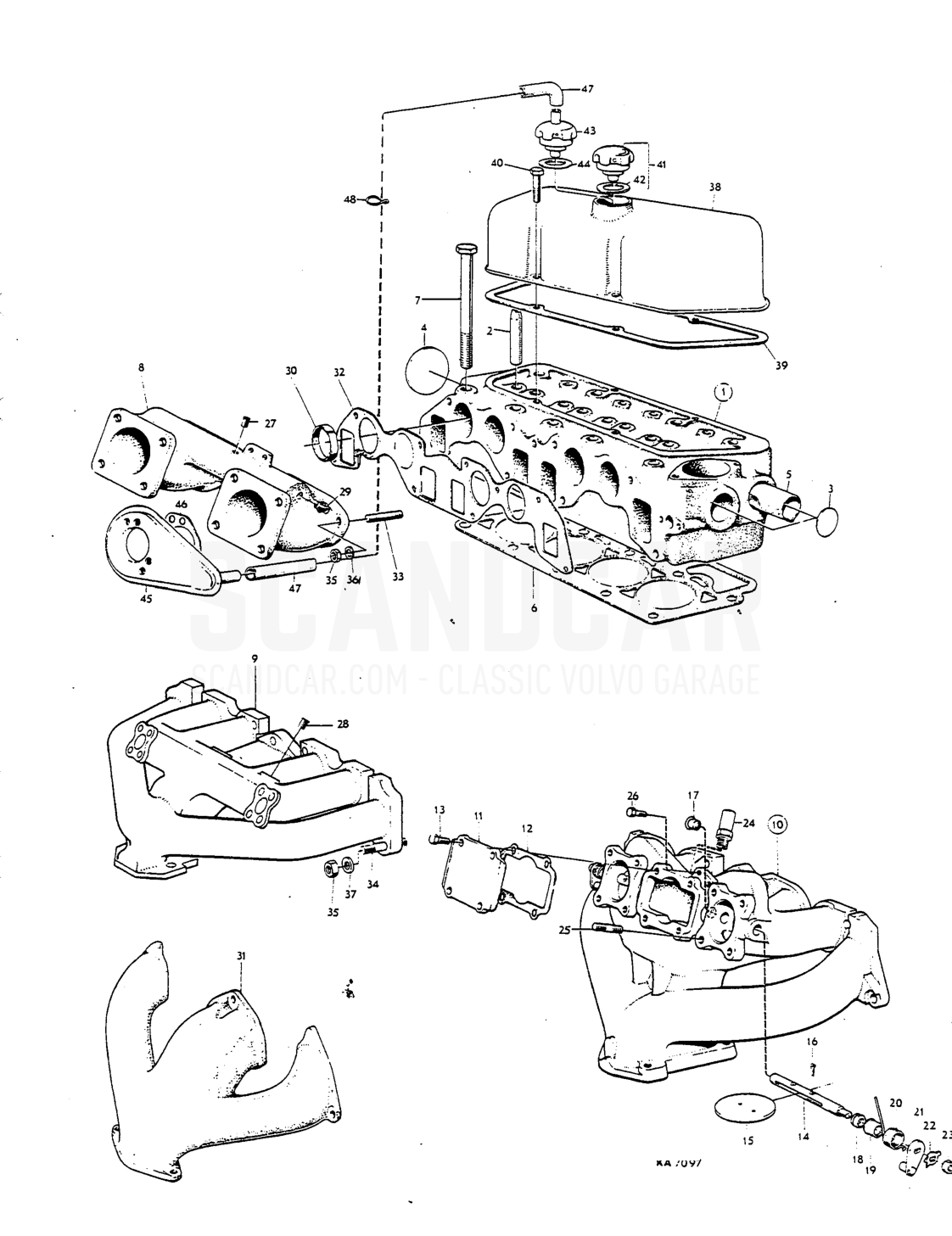 Cylinder head, manifolds valve cover Del
