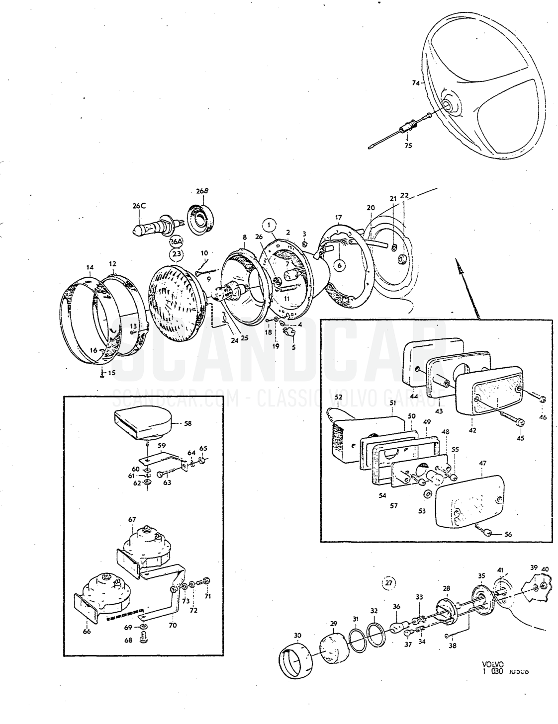 Headlamps, flashers, Illustration horn, horn components Sats lAnmärkning Kit INotes