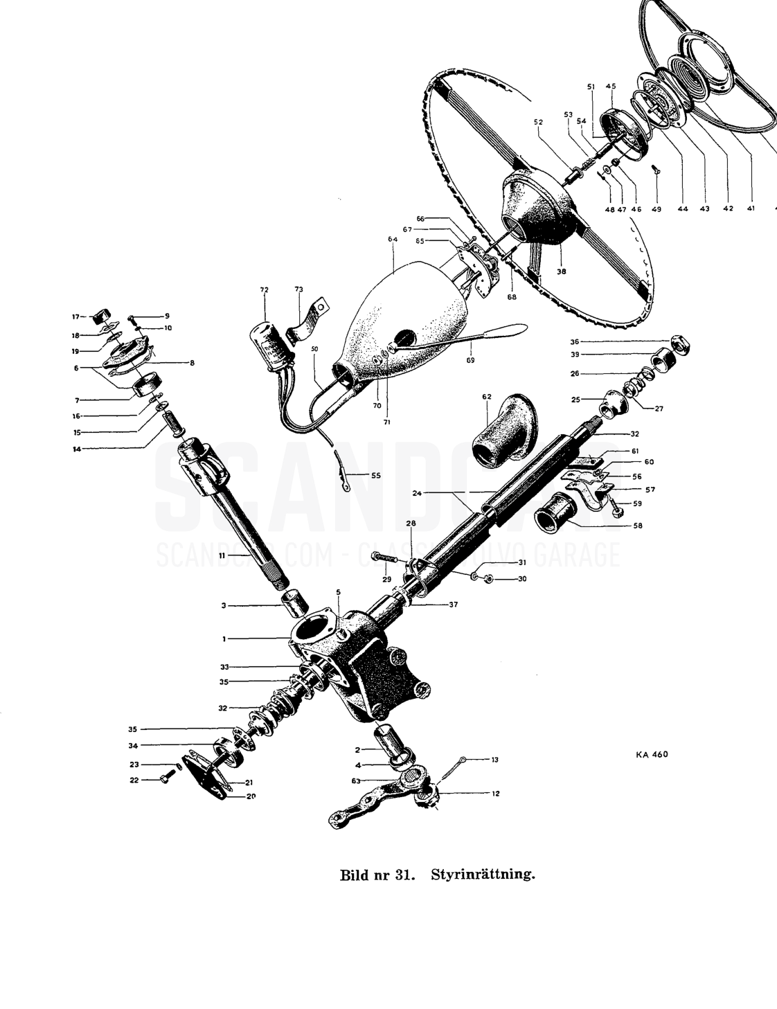 Nav och hjul - disegno esploso, Assale anteriore - Ruote - Sterzo, Volvo PV444 A