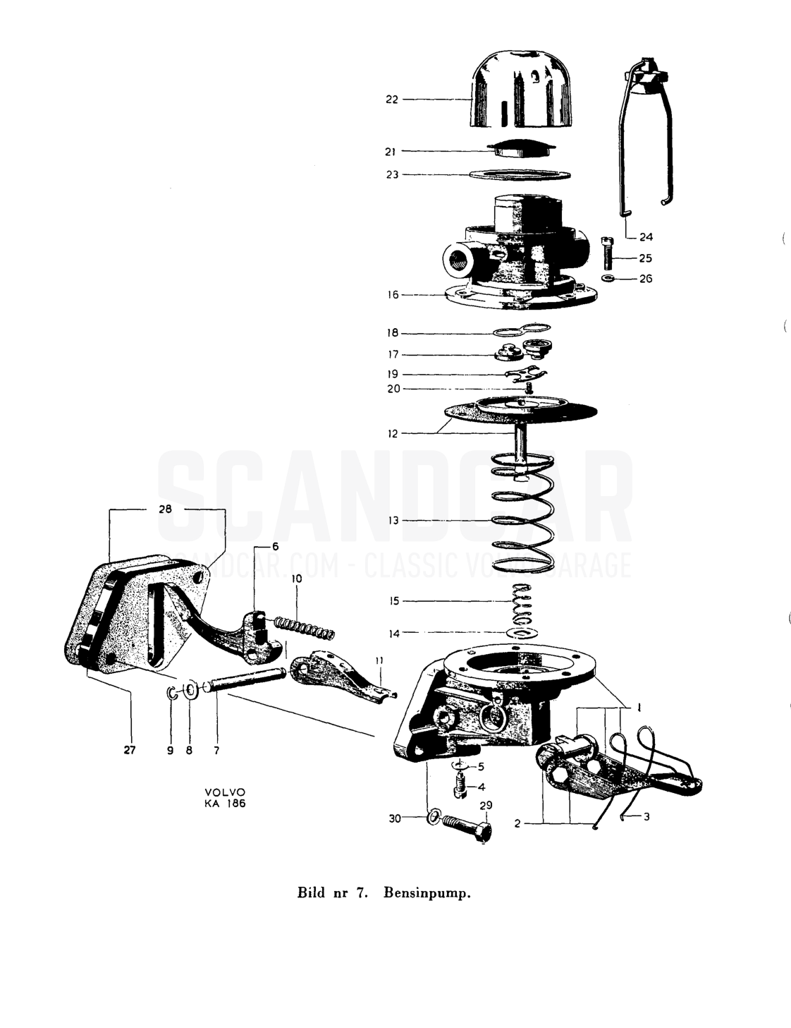 Bränslesystem - disegno esploso, Alimentazione e scarico, Volvo PV444 B-K