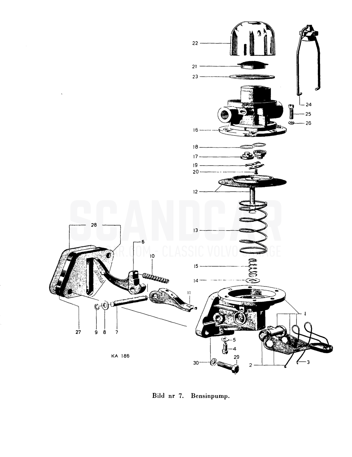 Bränslesystem - disegno esploso, Alimentazione e scarico, Volvo PV444 B-K