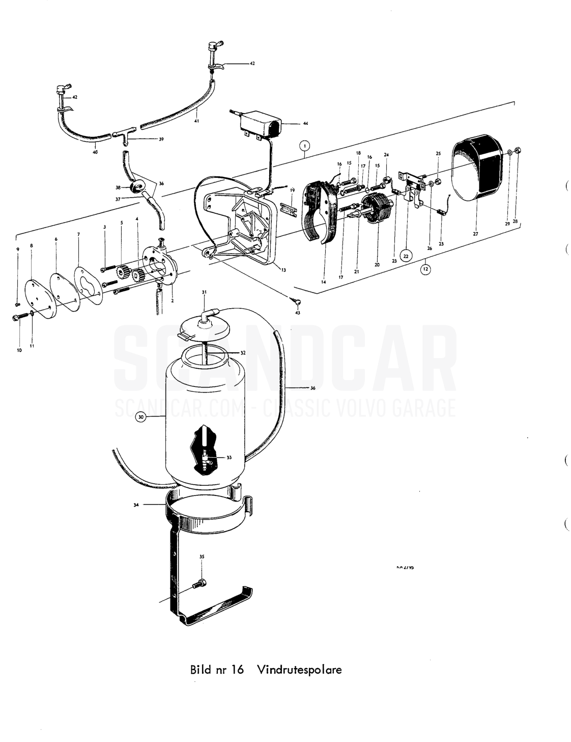 Vindrutespolare - disegno esploso, Equipaggiamento elettrico, Volvo PV544 / P210 B16
